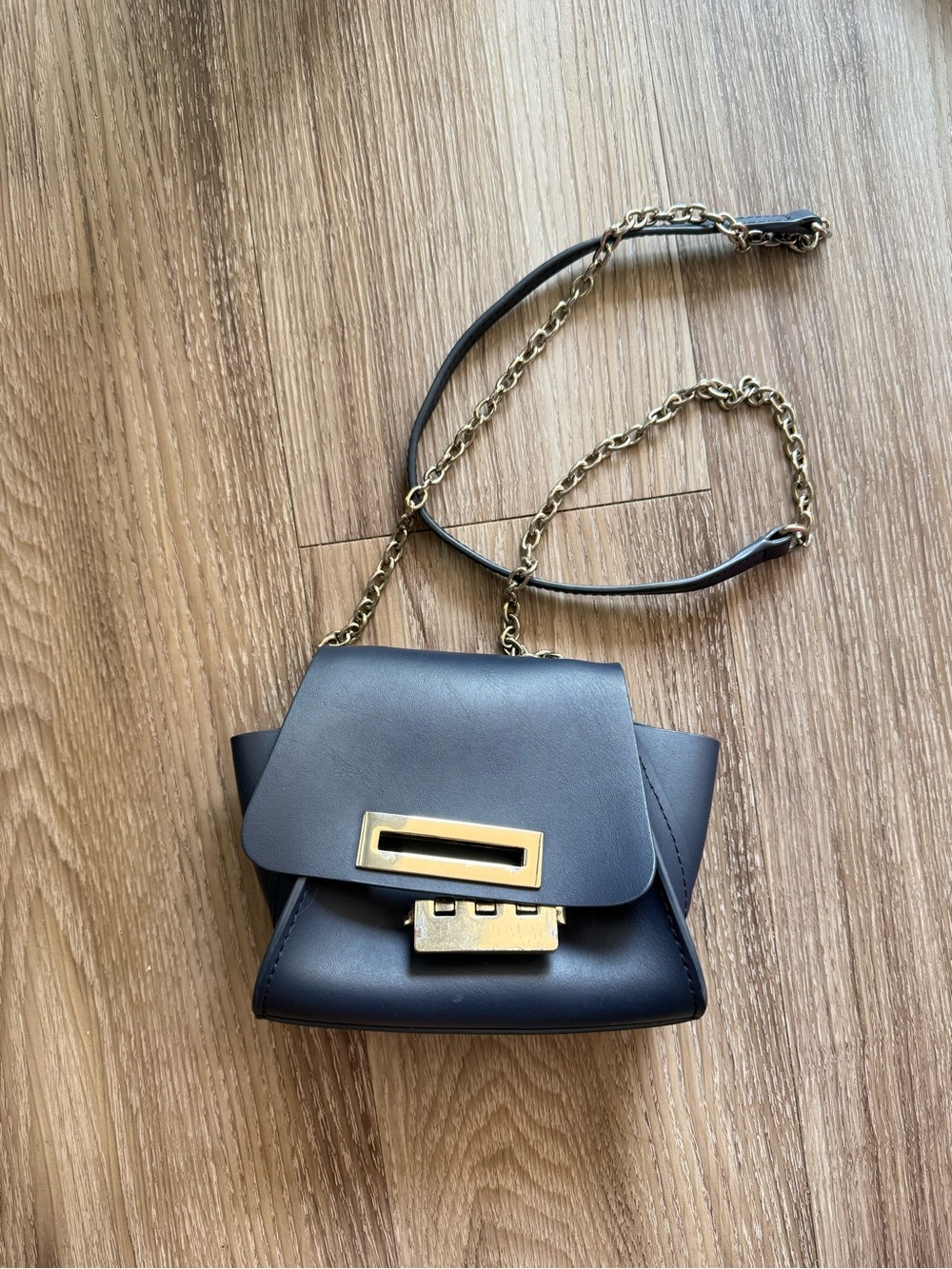 Women's Blue Leather Crossbody Bag with Gold Hardware